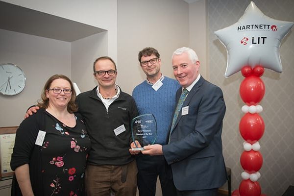 Mark Cochrane - Startup of the Year Award From Left to Right: Mary Casey- New Frontiers Programme Coordinator, Mark Cochrane - Trackplan Software Simon O’Keeffe, New Frontiers Lead Trainer, Jerry Moloney, Regional Director Midwest, Enterprise Ireland. Photo credit Shauna Kennedy