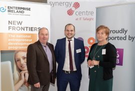 David McDonnell, Mark Baldwin from start up company Globopod and Shelly O'Brien from AIB Tallaght at the New Frontiers Phase 2 Showcase Event