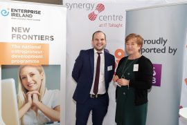 Mark Baldwin from start up company Globopod is presented with second prize from Shelly O'Brien from AIB Tallaght