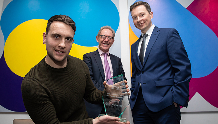 New Frontiers Showcase Winner Daniel Nugent with Leo Moore and John Larkin from William Fry