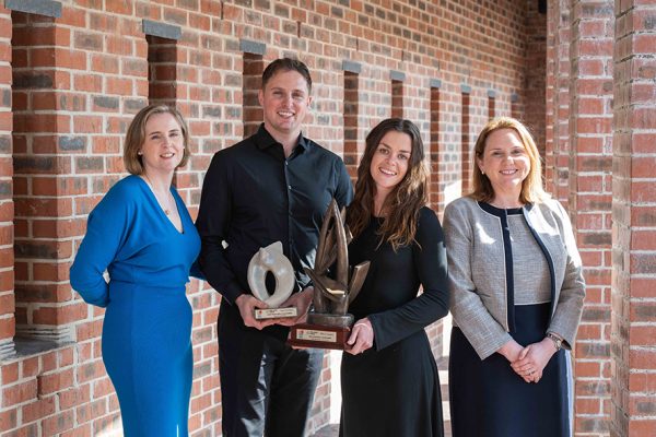 New Frontiers in Cork MTU 3 Aoife McInerney (Cork Programme Manager), Marc O'Donovan Wyatt (founder of Genni, recipient of the Peer Excellence Award), Dr Sinéad Mellett (founder of Natural Vet Co, recipient of the Best Business Opportunity Award), and Ciara Concannon (National New Frontiers Manager) at the New Frontiers Phase 2 Programme 2024 Graduation, held at Munster Technological University (MTU), Bishopstown Campus. Marc and Sinéad are pictured holding their well-deserved awards, celebrating their outstanding achievements in the national startup development programme.
