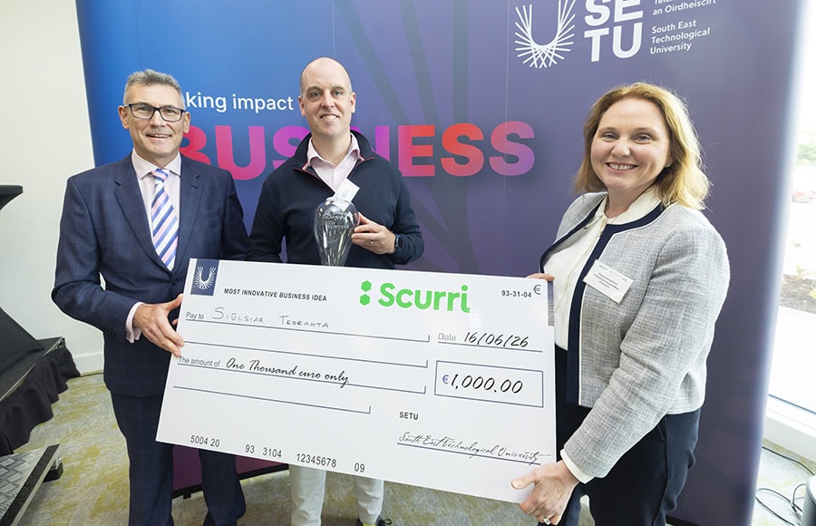 New Frontiers Waterford Showcase 2026 Feargal with cheque & Trophy New Frontiers Waterford Showcase 2026 Feargal with cheque & Trophy